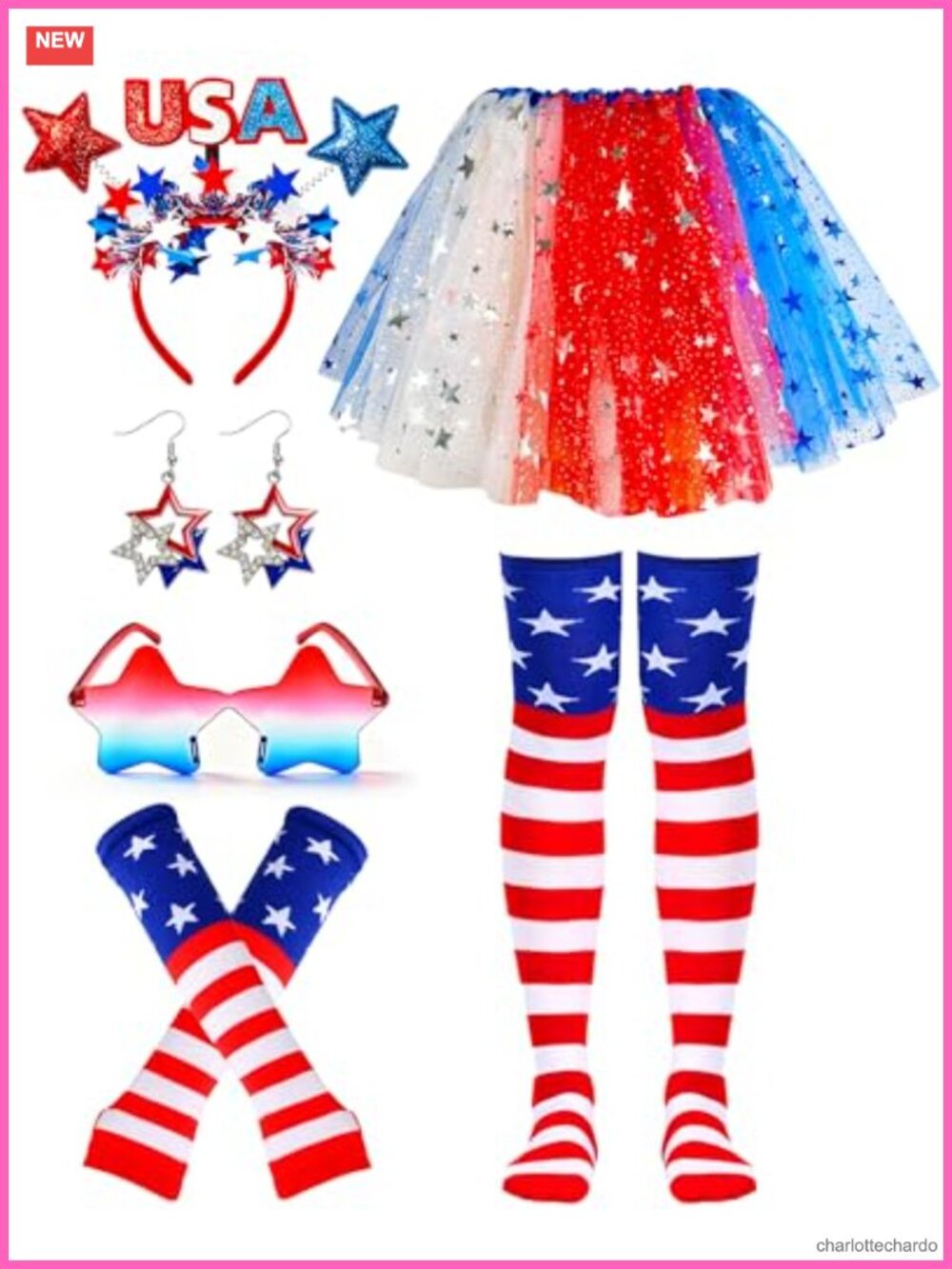 6-Piece Patriotic Tutu Costume Set Tulle Skirt Halloween